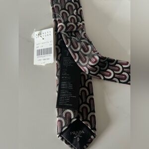 NWT Prada Men's Tie with Black, Gray, and Maroon Pattern